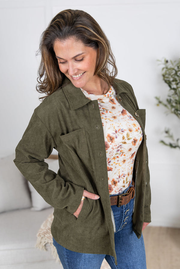 Lightweight Corduroy Button Down in Olive