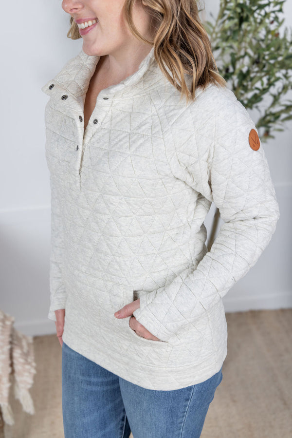 Geometric Button Snap Pullover in Oatmeal