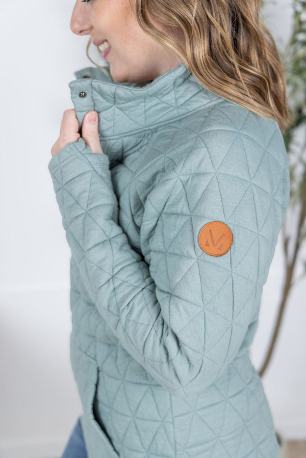 Geometric Button Snap Pullover in Sage