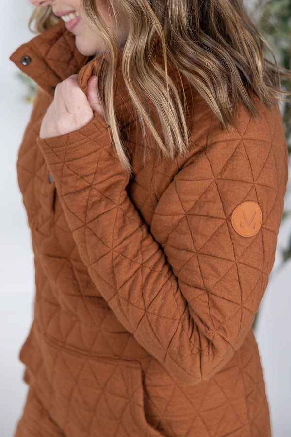 Geometric Button Snap Pullover in Rust