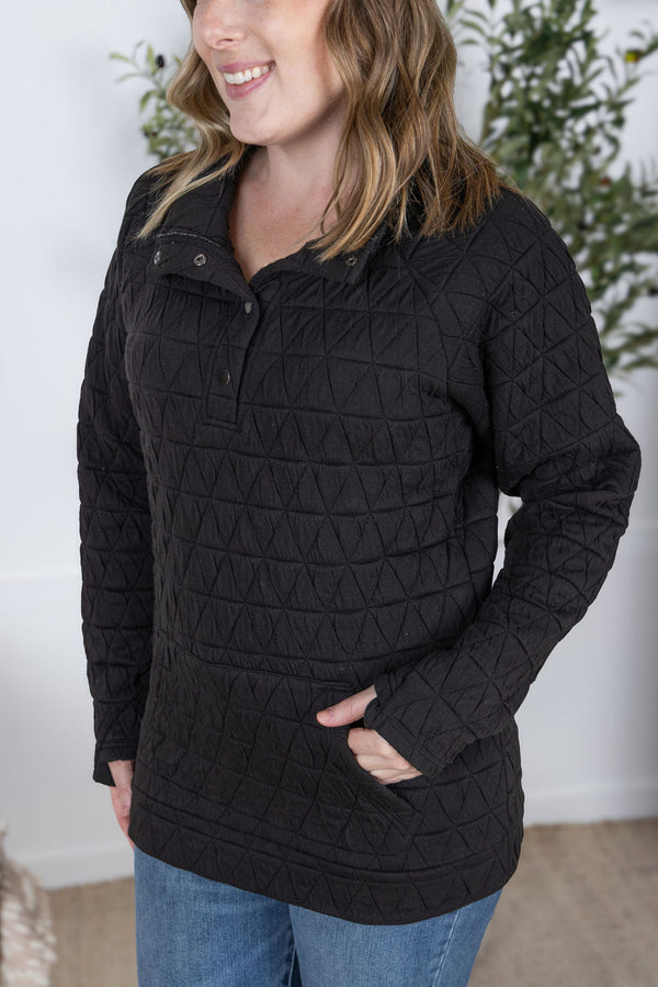 Geometric Button Snap Pullover in Black