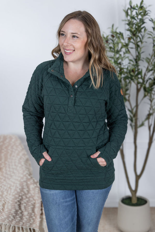 Geometric Button Snap Pullover in Hunter Green
