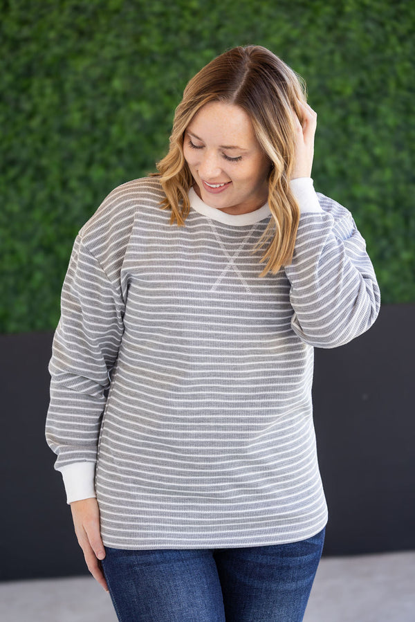 Lola Striped Thermal Top in Grey