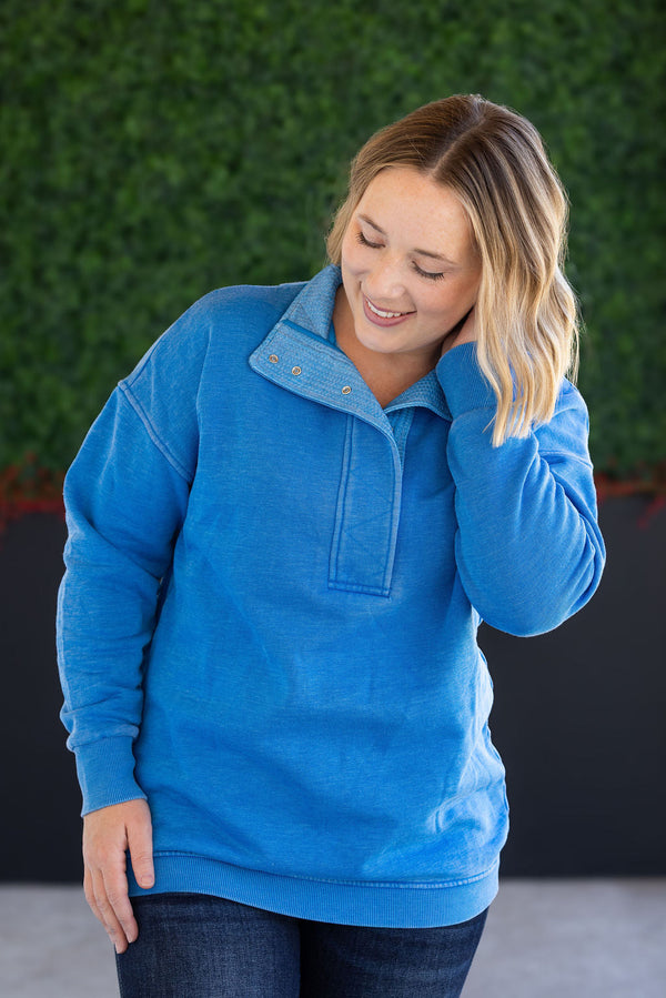 Jesse Vintage Wash Snap Pullover in Winter Blue