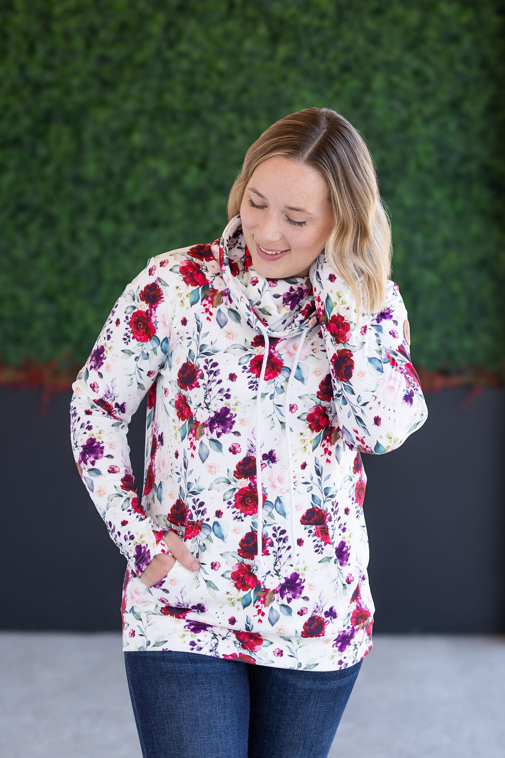 Soft Funnel Neck in Burgundy Bloom