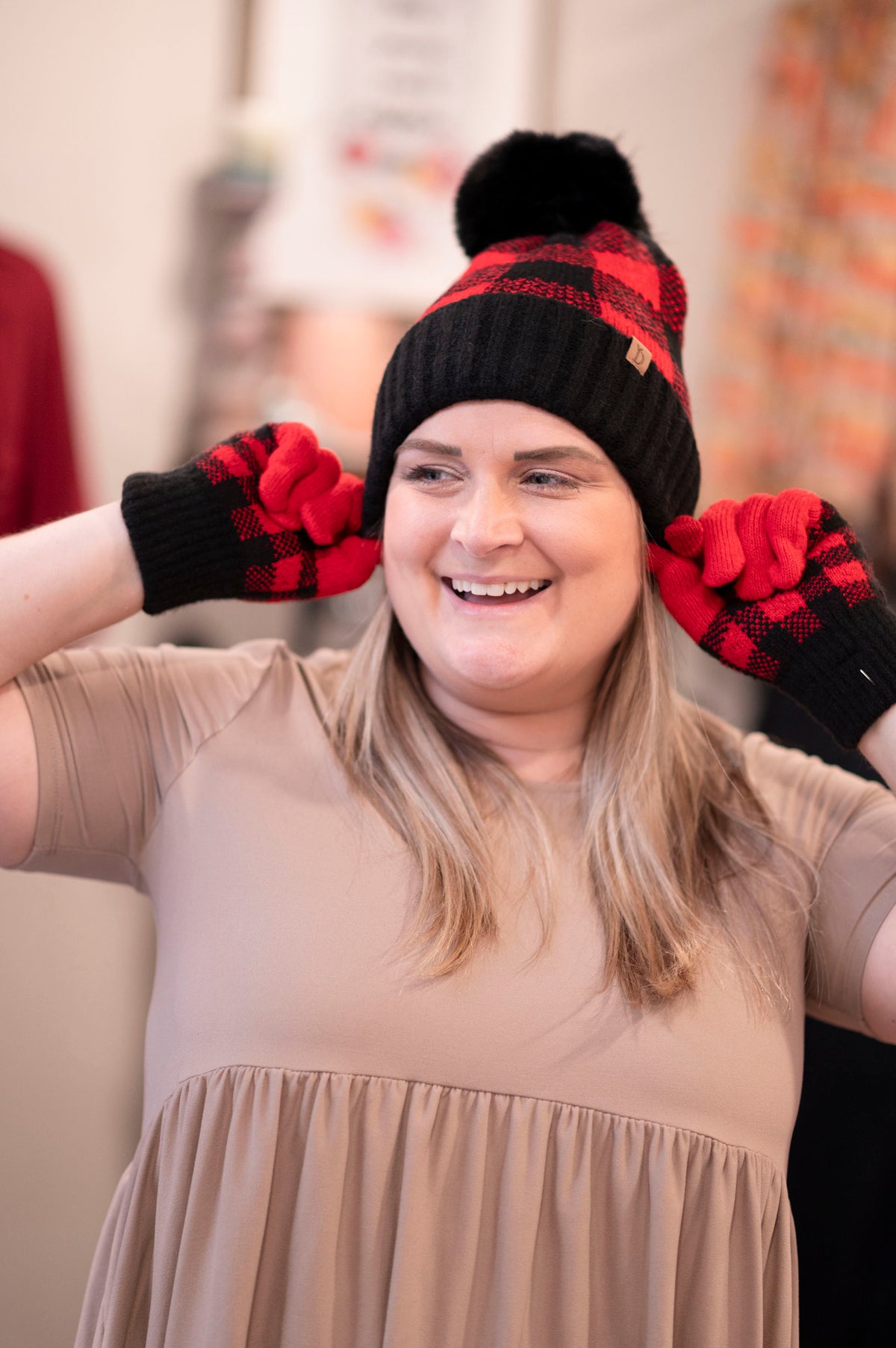Red Buffalo Plaid Hat & Gloves