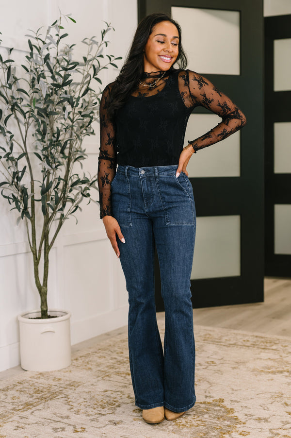 Judy Blue High Waist Flare with Patch Pockets