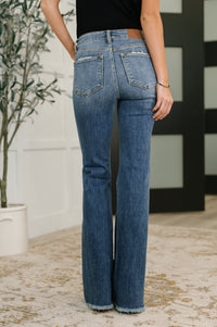 Judy Blue  Mid Rise Button Fly Flare with Destroy Fray Hem