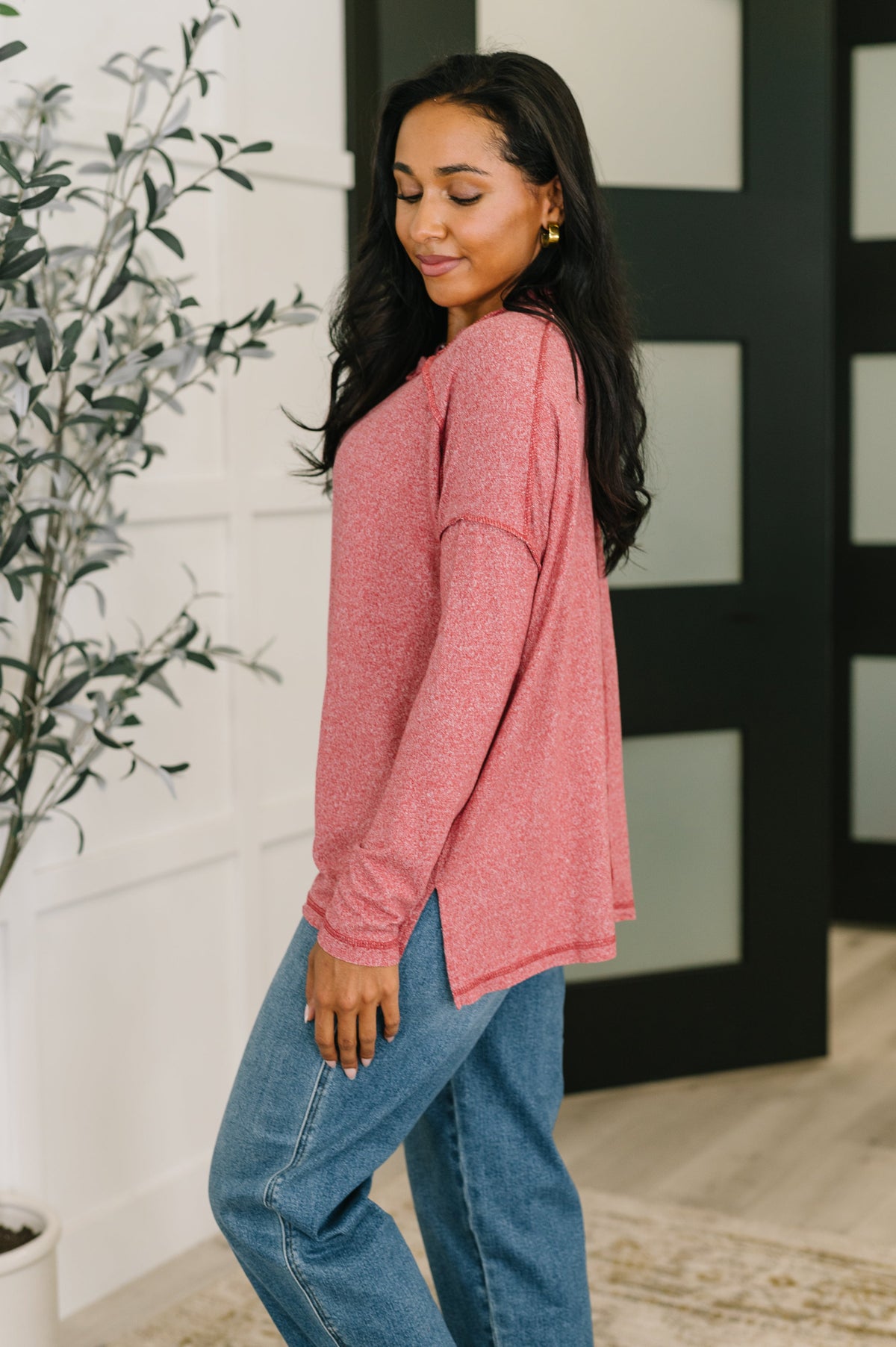 Mellow Mood Heathered Pullover in Red