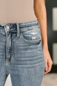 Close-up of blue jeans with a blurred background