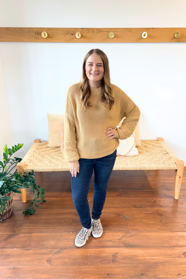 Bubbly Personality Bubble Sleeve Sweater in Wheat