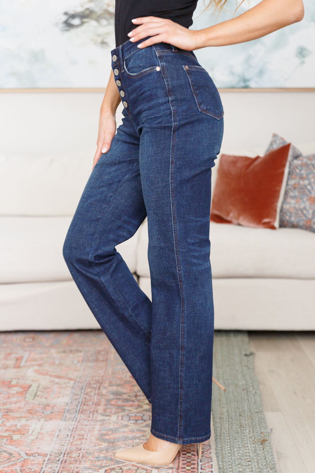 High Rise Button-Fly Straight Jeans by Judy Blue