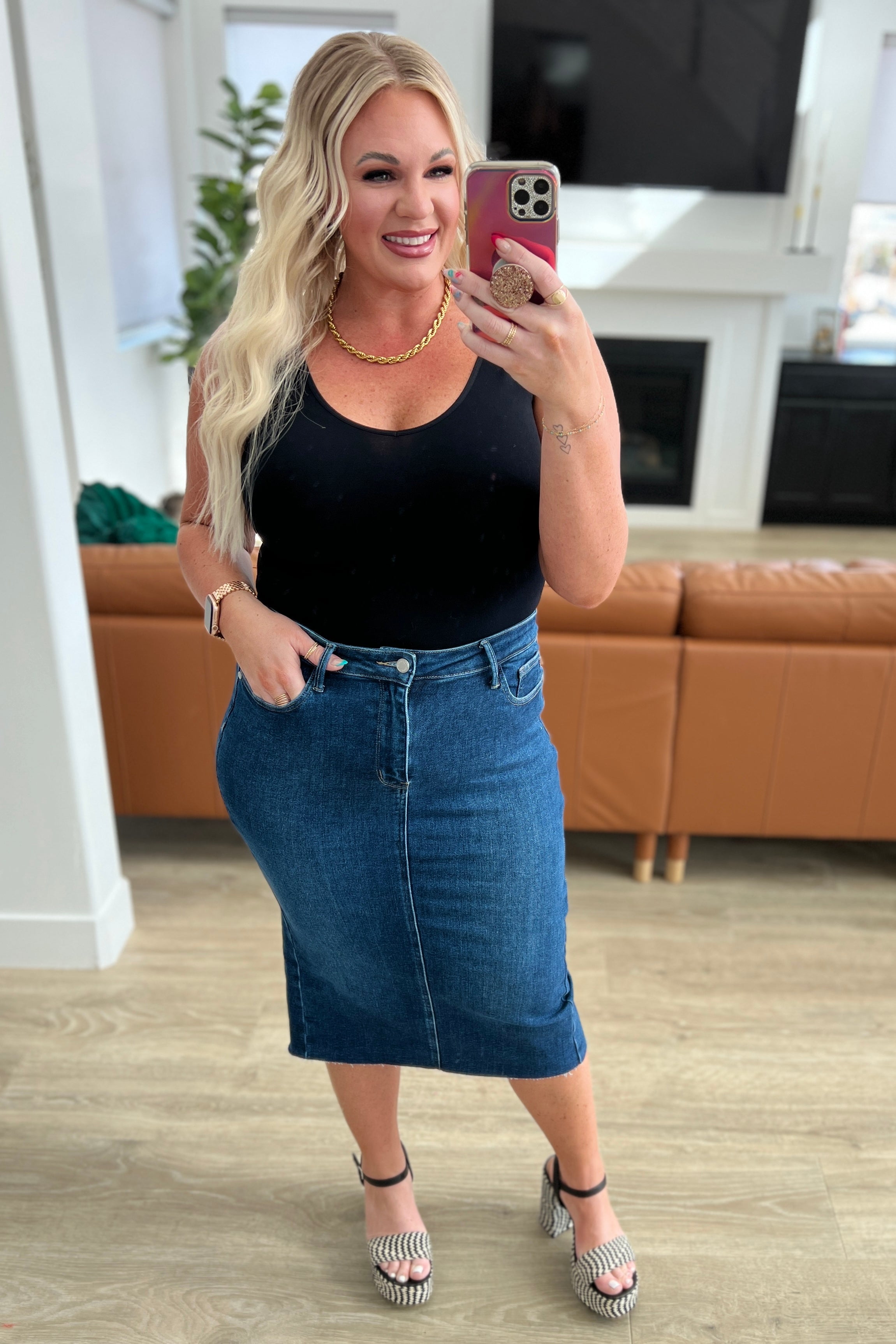 Judy Blue High Rise Denim Midi Skirt – Boutique 1780