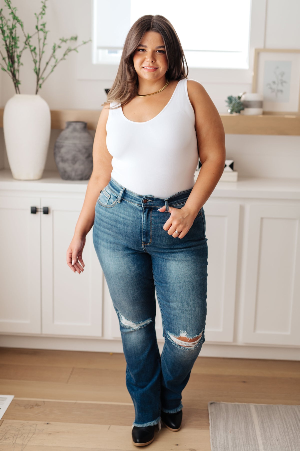 High Rise Distressed Straight Jeans by Judy Blue