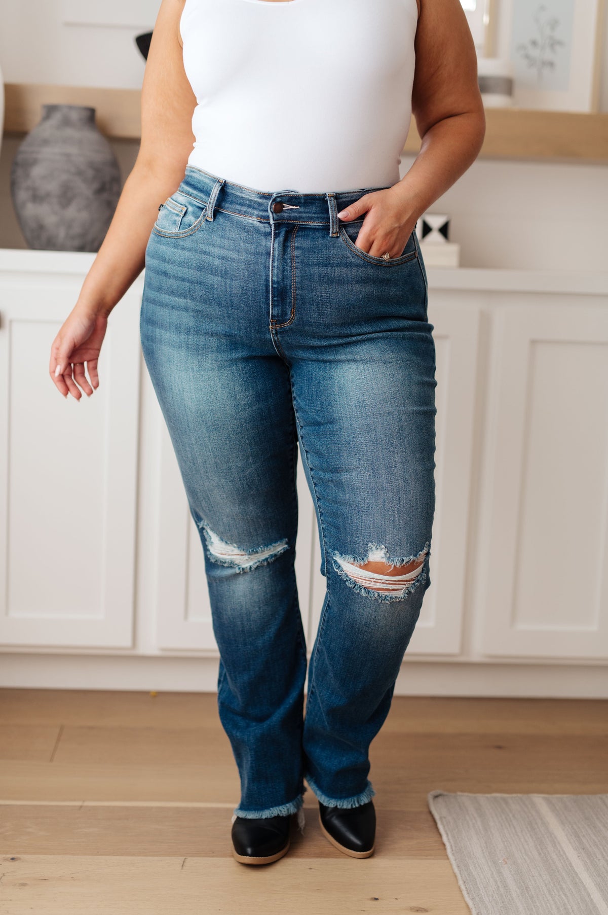 High Rise Distressed Straight Jeans by Judy Blue