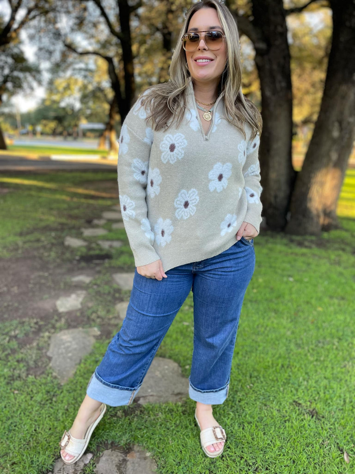 Flower Powered Half Zip Sweater in Four Colors