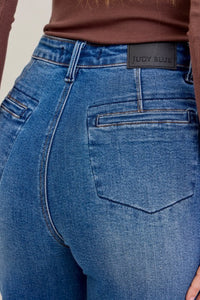 High Waist Column Straight Button-Fly & Back Welt Pkts