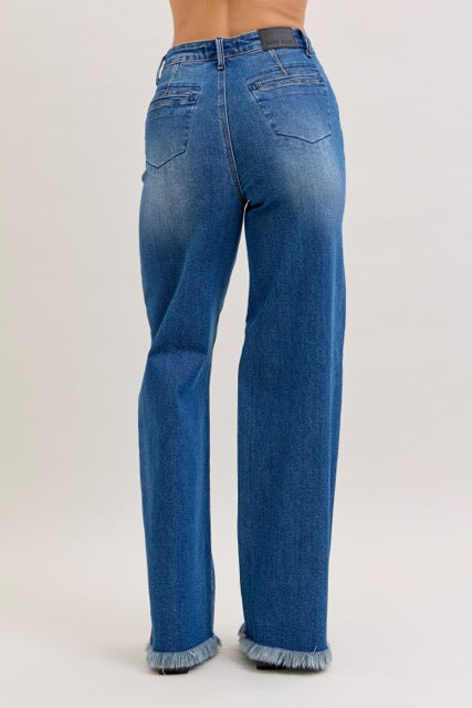 High Waist Column Straight Button-Fly & Back Welt Pkts