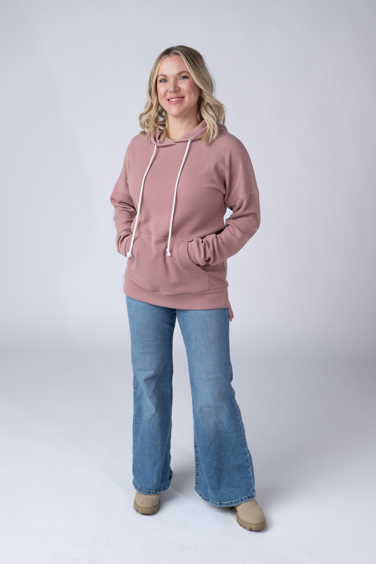 Kacey Ribbed Hoodie in Rose