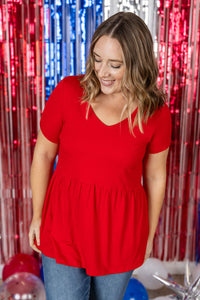 Sarah Ruffle Short Sleeve in Red