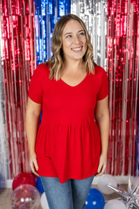 Sarah Ruffle Short Sleeve in Red