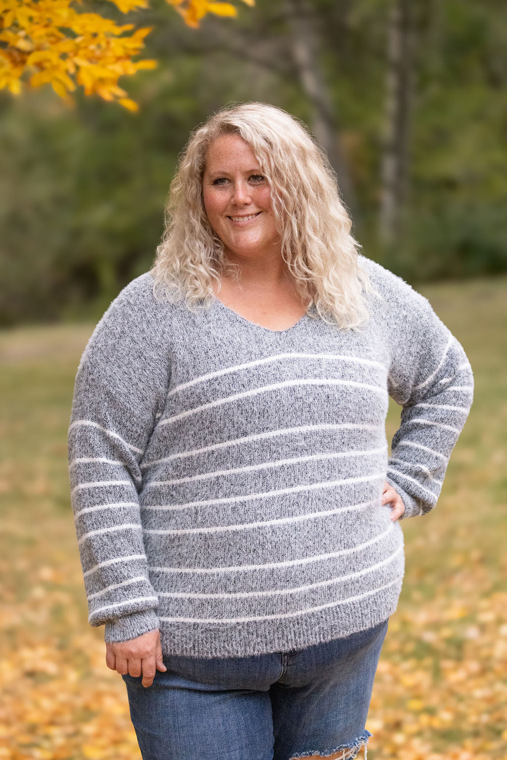 Cozy Striped Sweater in Heathered Black