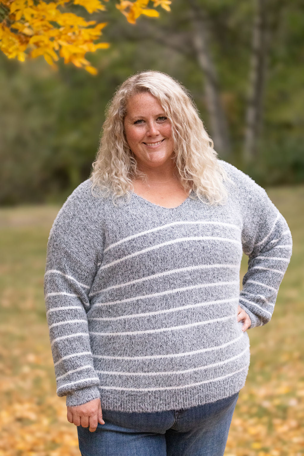 Cozy Striped Sweater in Heathered Black