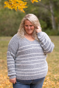Cozy Striped Sweater in Heathered Black