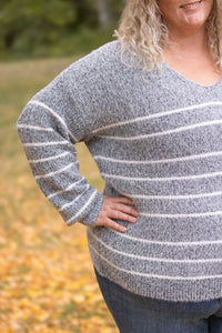 Cozy Striped Sweater in Heathered Black