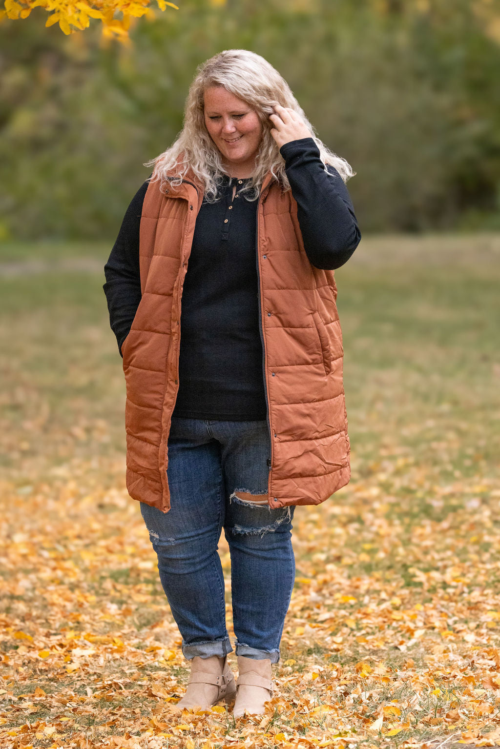Harlow Long Vest in Cinnamon