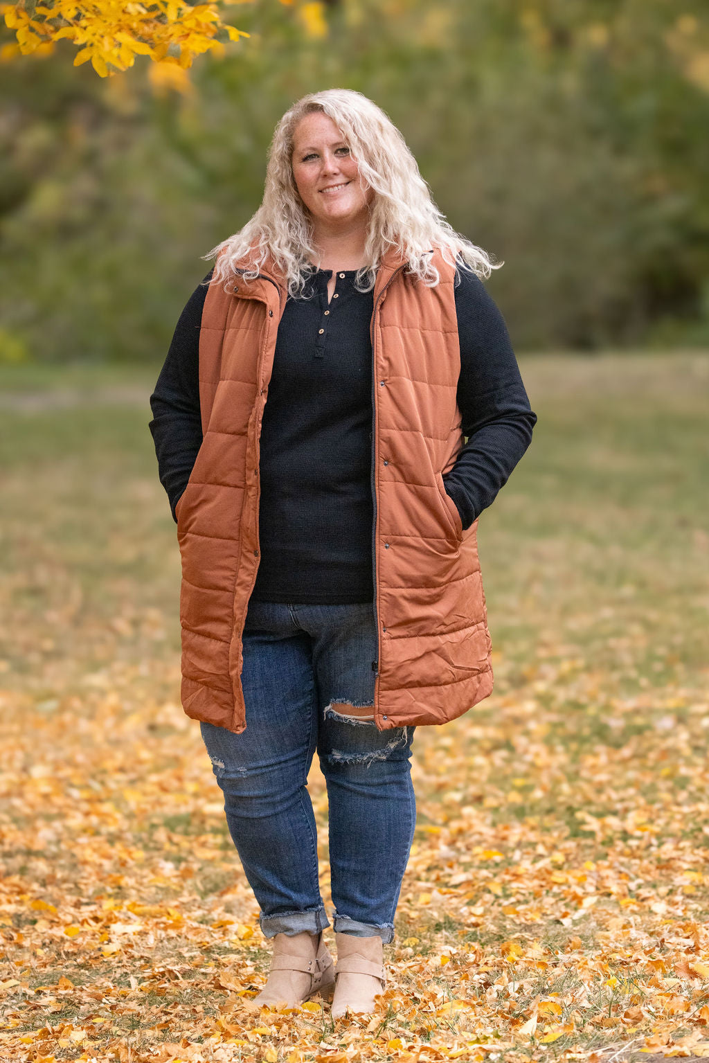 Harlow Long Vest in Cinnamon