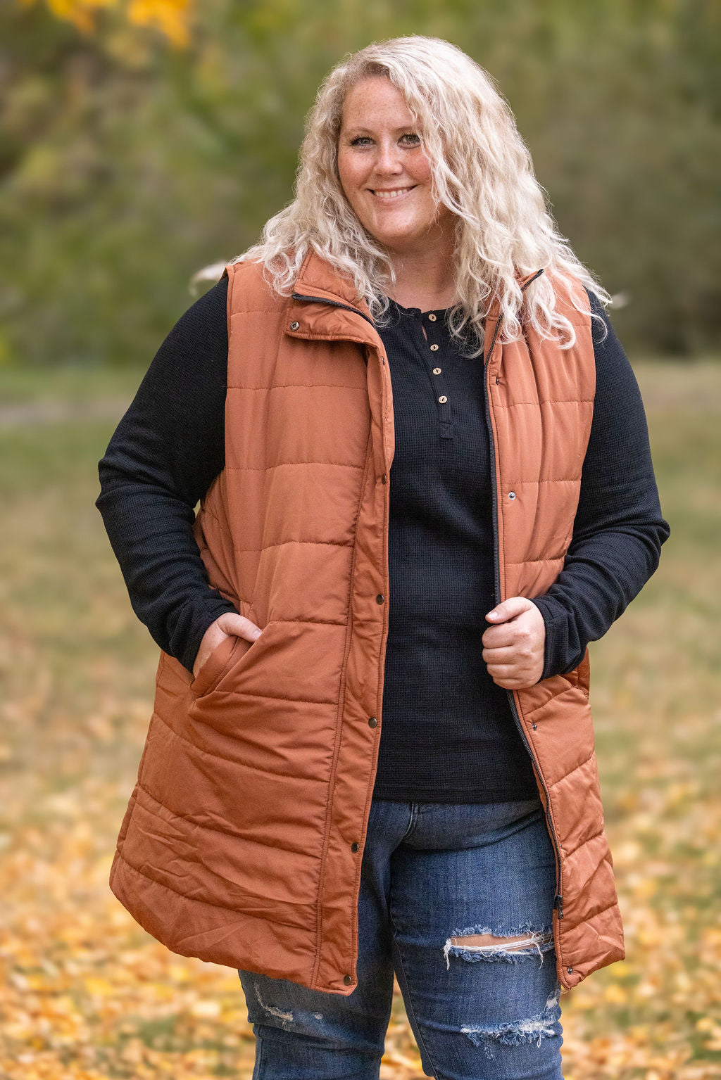 Harlow Long Vest in Cinnamon