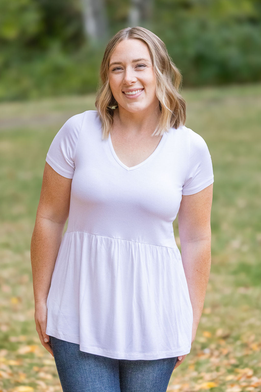 Sarah Ruffle Short Sleeve in White