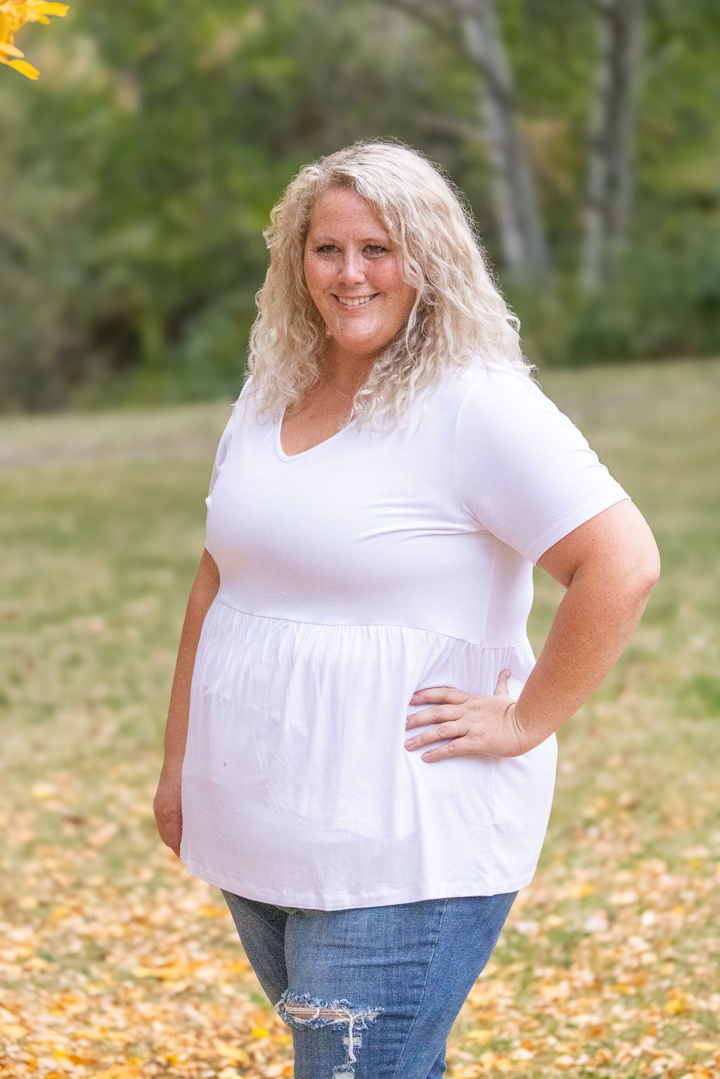 Sarah Ruffle Short Sleeve in White