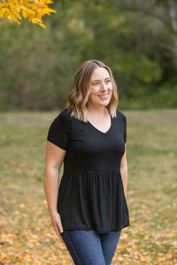 Sarah Ruffle Short Sleeve in Black