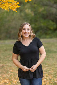 Sarah Ruffle Short Sleeve in Black