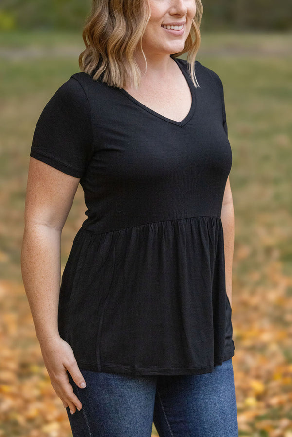 Sarah Ruffle Short Sleeve in Black