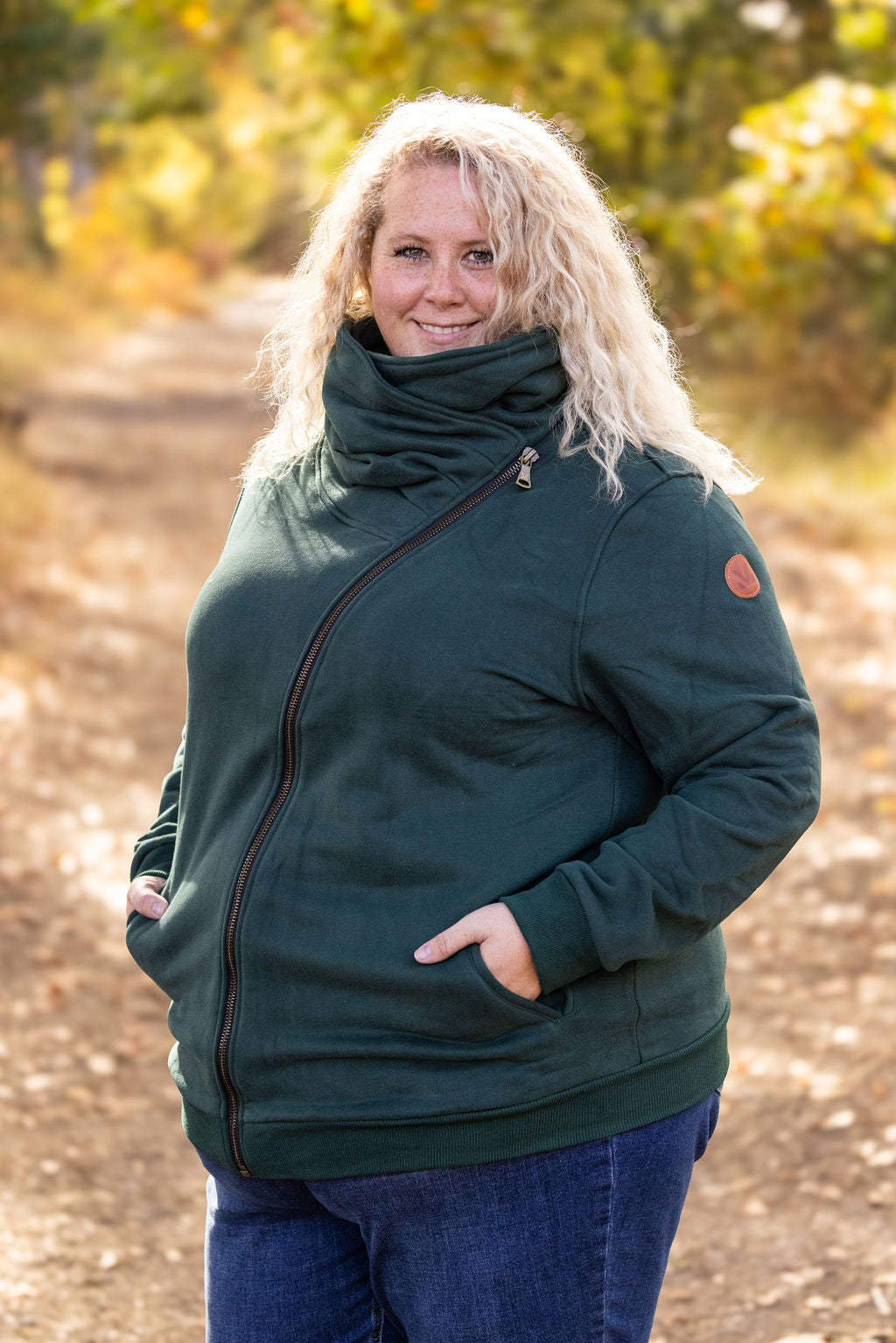 Quinn Zip Up Cowl in Evergreen