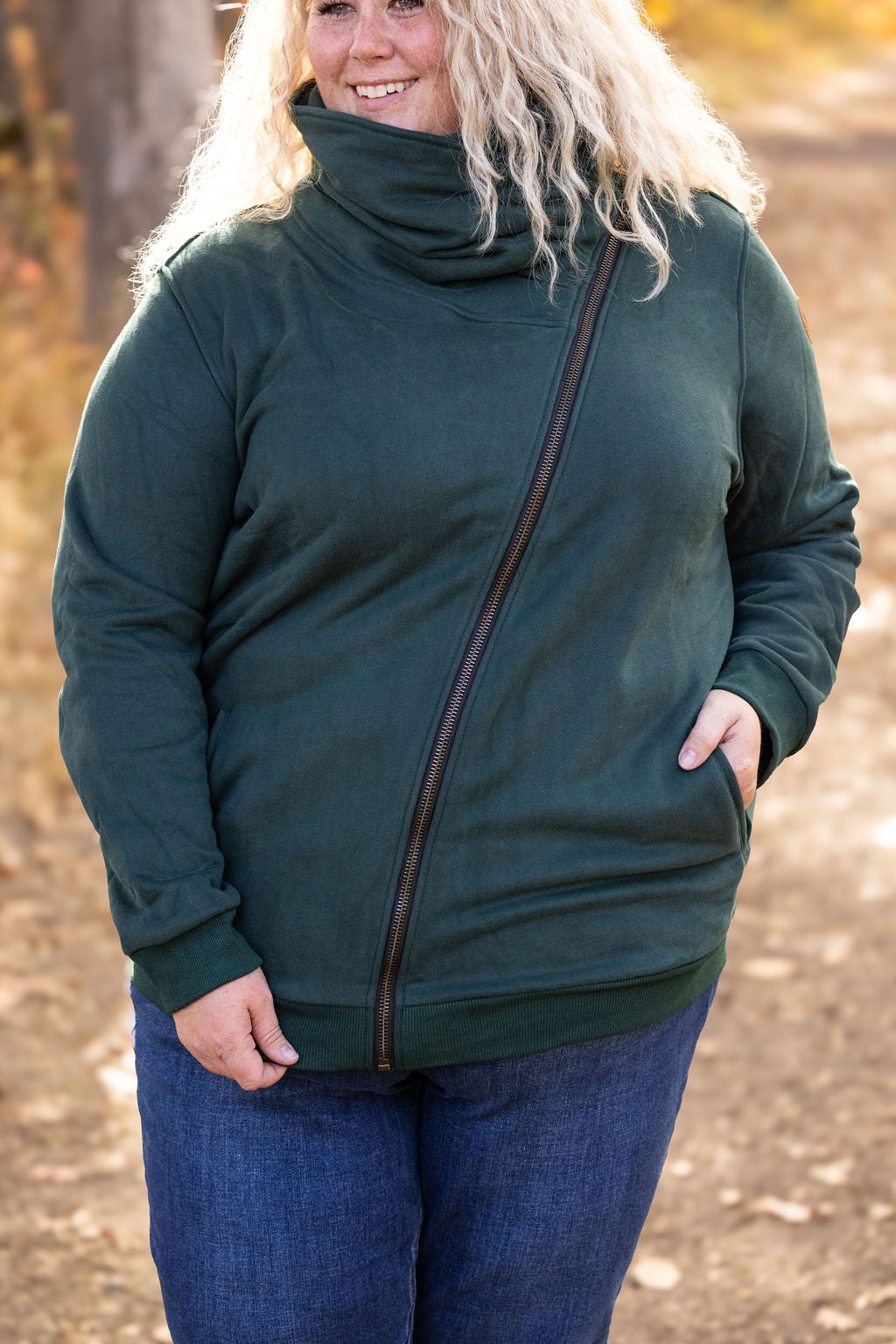 Quinn Zip Up Cowl in Evergreen
