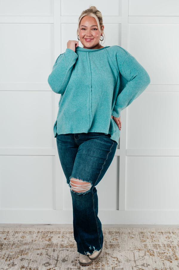 Simple Silhouette Brushed Hacci Sweater in Dusty Teal