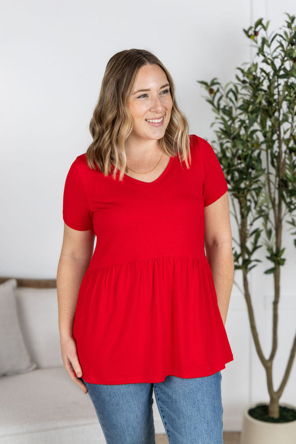 Sarah Ruffle Short Sleeve in Red