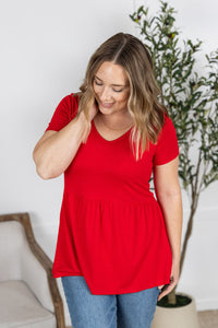 Sarah Ruffle Short Sleeve in Red