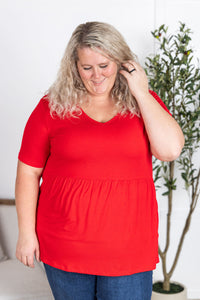 Sarah Ruffle Short Sleeve in Red