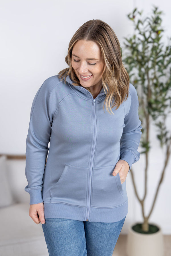 Scuba Full Zip Hoodie in Dusty Blue