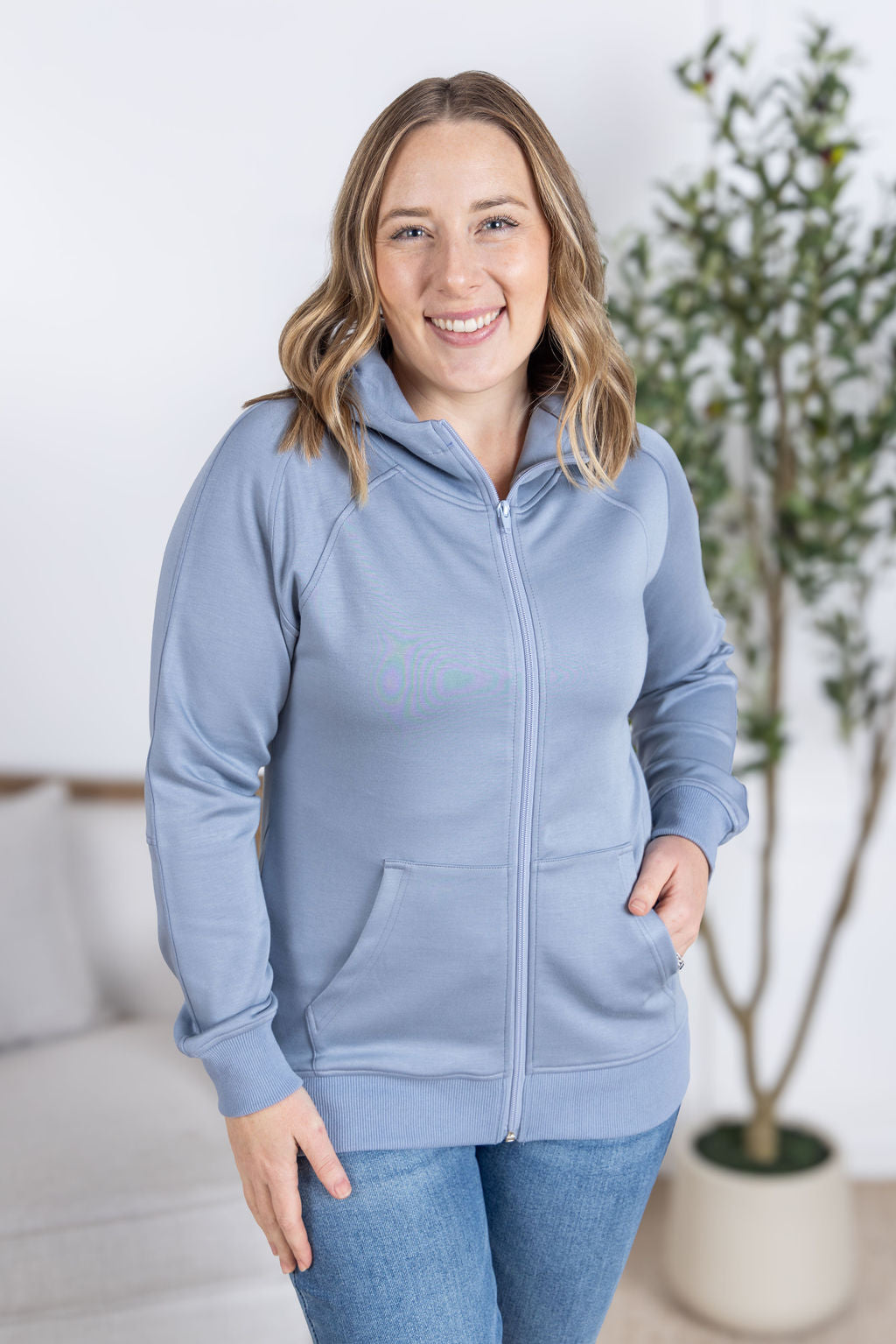 Scuba Full Zip Hoodie in Dusty Blue