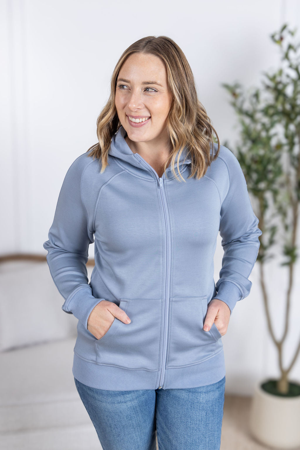 Scuba Full Zip Hoodie in Dusty Blue