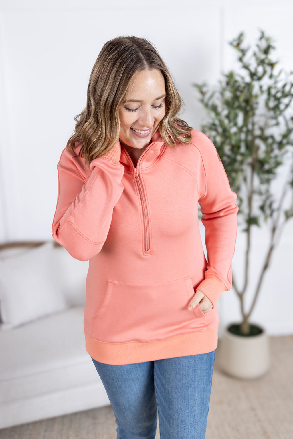 Scuba Half Zip Hoodie in Coral