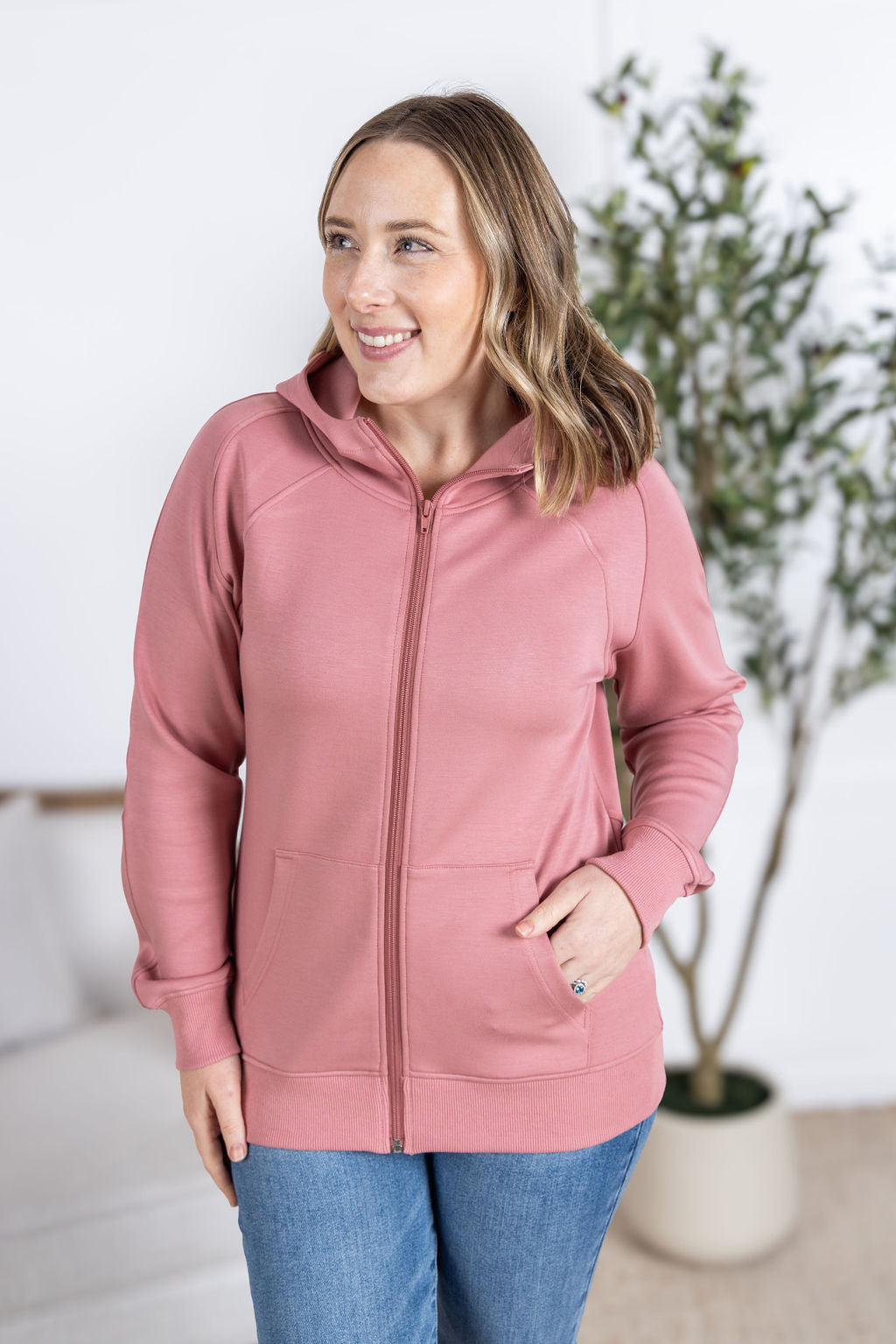 Scuba Full Zip Hoodie in Rose