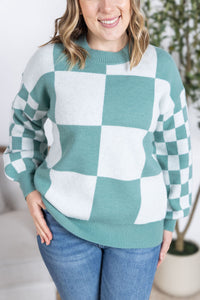 Checkered Pullover Sweater in Dusty Jade