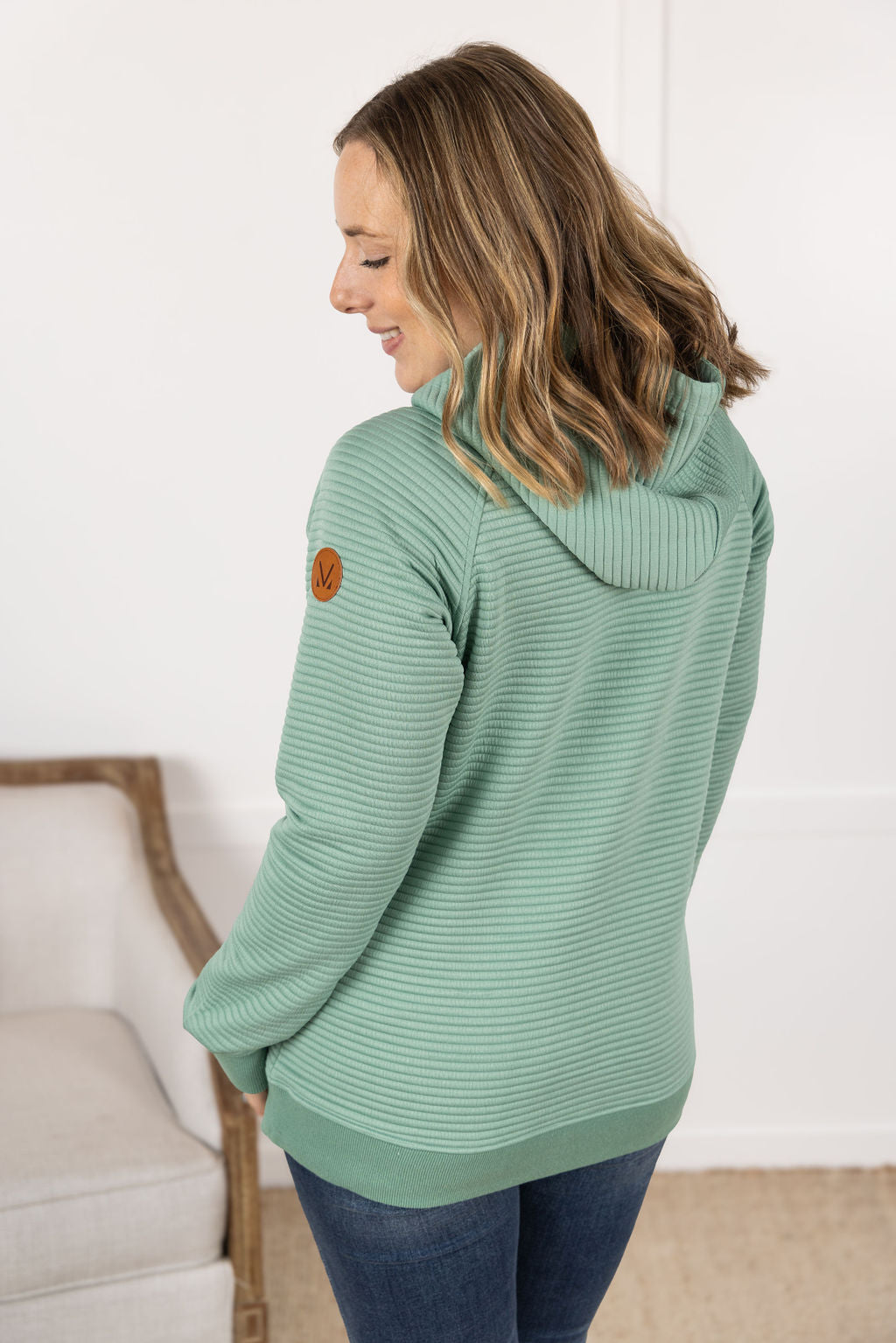 Tatum Textured Pullover Hoodie in Sea Green